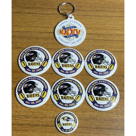 Baltimore Ravens Super Bowl XXXV Champions Jan 28 2001  Button Blanks & Keychain - Picture 1 of 5